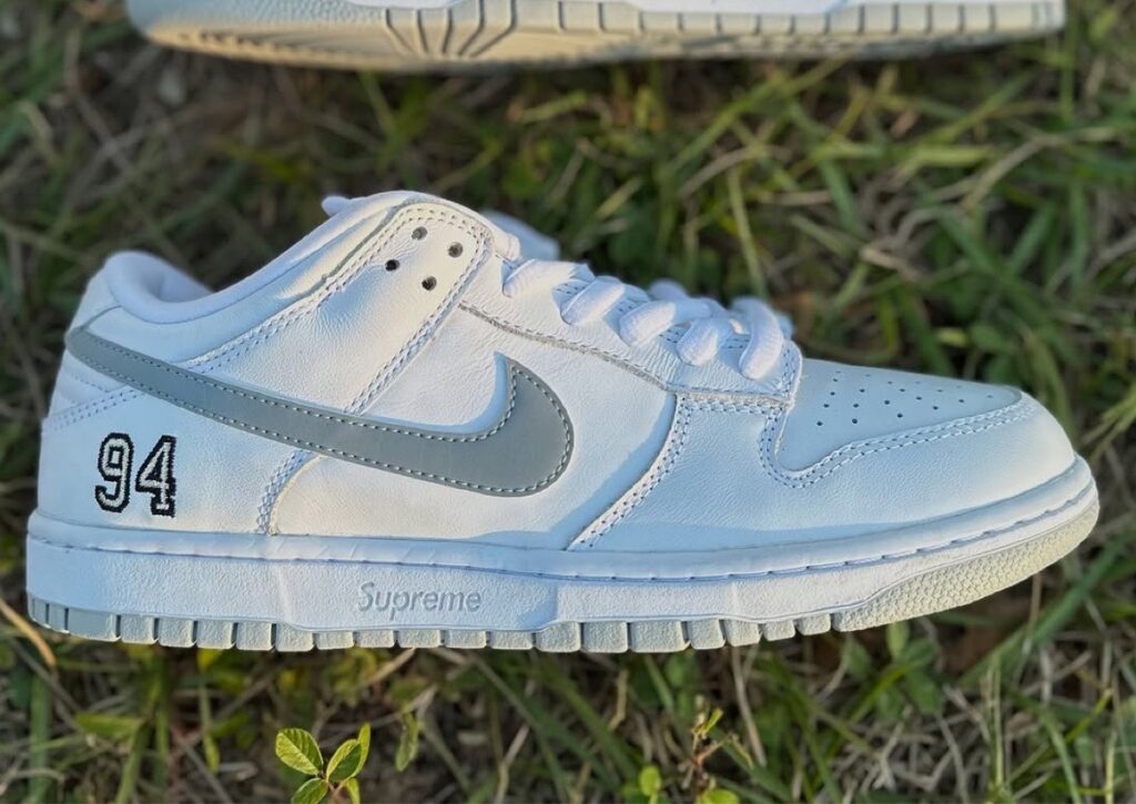 Supreme Nike SB Dunk Low White Metallic Silver 2025