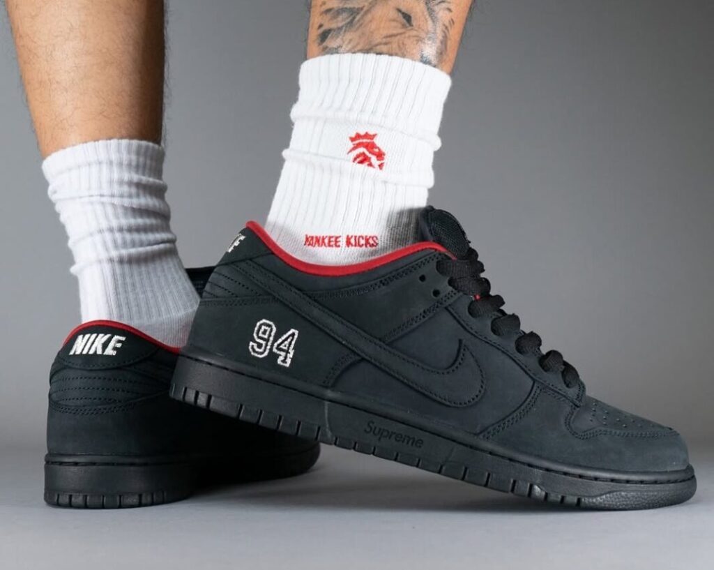 Supreme Nike SB Dunk Low Black HQ8487 001 On Feet 2 1068x852